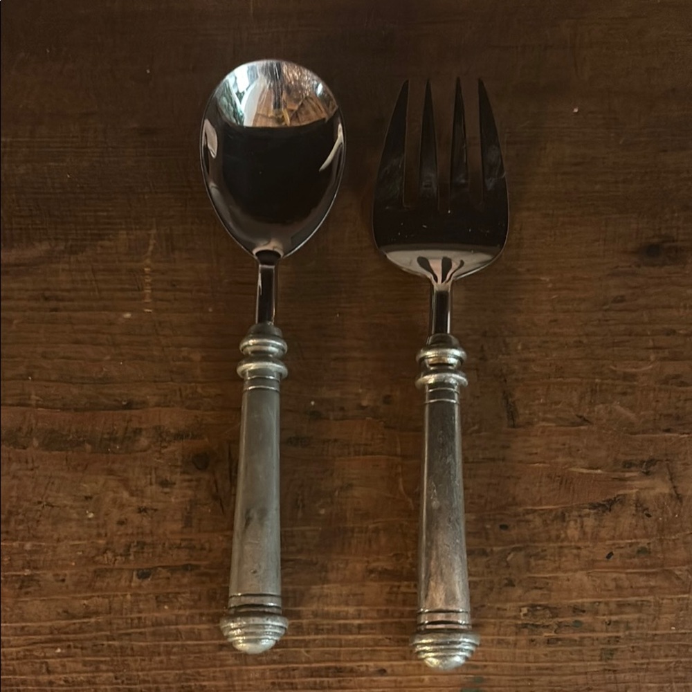 Pottery barn pewter Spoon and Fork serving Set